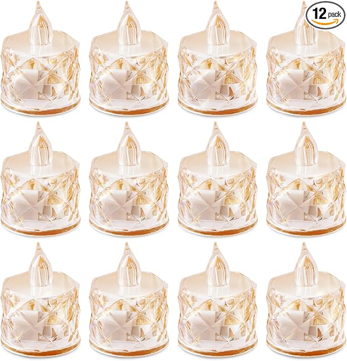 12 PCS flameless tealight Candles, Battery Operated Flickering Tea Lights. Suitable for Mother's Day, Weddings, Anniversaries, and Centerpiece Decorations