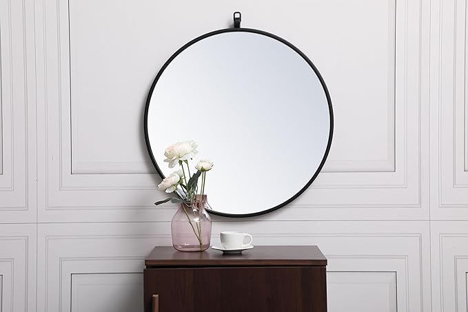 Focus 21x21 Round Wall Mirror, for Bathroom Bedroom Entryway, Black