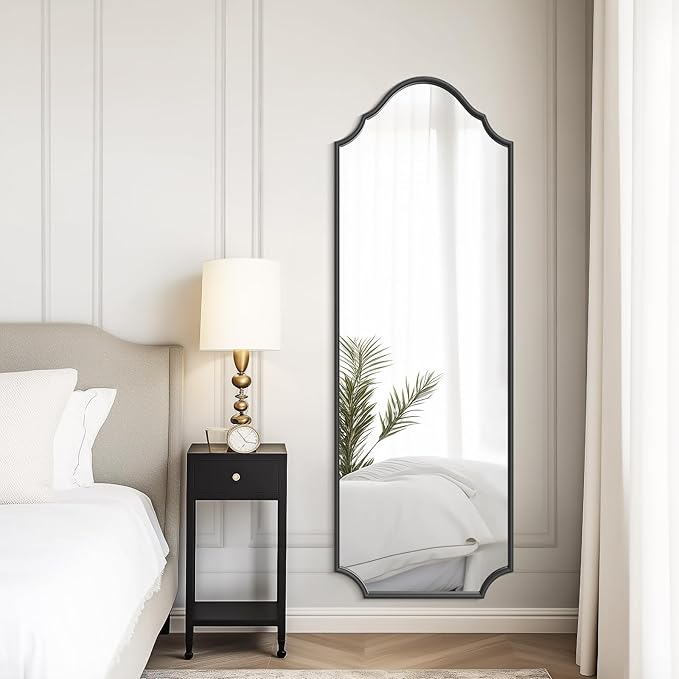 WallBeyond Arched Full Length Mirror Wall Mounted, 65"x22" Black Metal Frame Full Body Mirror for Bedroom, Living Room, Hanging or Leaning Against Wall Full Size