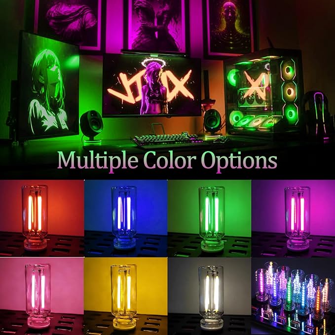 4 Pack USB Ambient Light Set,Mini Vintage Glass USB Night Lights with Touch Control & Dimmable, Plug in Car Interior Atmosphere Lamp for Bedroom,Laptop,Portable Mood Lighting(2 Red 2 Blue)
