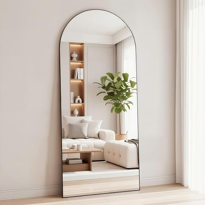 Full Length Mirror71"x30"Black Arched Floor Mirror with Stand, Aluminum Alloy Frame Tempered Glass Full Body Mirror,Wall Mountable or Leaning Against Wall for Bedroom Living Room Dressing Room