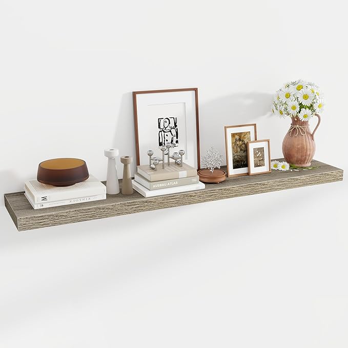 Acovy 55 Inch Floating Shelves, 12 Inch Deep Floating Shelves for Wall, Floating Shelf with Invisible Brackets, Deep Shelves for Bathroom, Bedroom, Living Room, 1 Pack, Grey