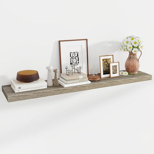 Acovy 55 Inch Floating Shelves, 12 Inch Deep Floating Shelves for Wall, Floating Shelf with Invisible Brackets, Deep Shelves for Bathroom, Bedroom, Living Room, 1 Pack, Grey