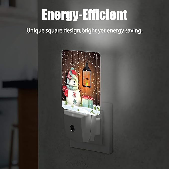 Cute Snowman Night Light, Vintage Christmas Lantern Plug into Wall with Dusk to Dawn Light Sensors, Warm Nightlights for Bedroom, Bathroom, Hallway, Kitchen, Gifts Ideal for Girls Women