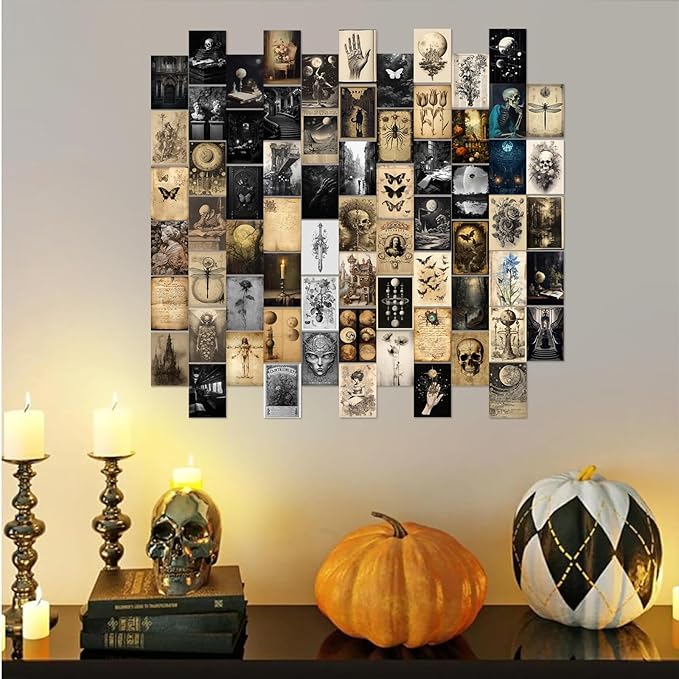 KBKBART 70pcs Dark Academia Wall Collage Kit, Vintage Poster Wall Decor, Retro Style Dark Aesthetic Room Decor, Light Academia Photo Collage Kit 4"x6" Aesthetic Picture, Gothic Home Decor for