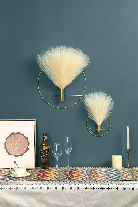 Pretty Jolly Boho Wall Decor - Hanging Artificial Pampas Display for Living Room, Bedroom, Bathroom, Dining Room - Wall-Mounted Metal Art Plant Decor, 2 Pack Black