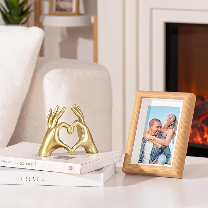 Gold Decor Living Room - Small Shelf Decor Aesthetic - Heart Hands Sculpture - Teen Girls Bedroom Knick Knacks - Cute Home Shelves Accent - Table Statue Love Decorations Gift (Gold (Open Hand), Small)