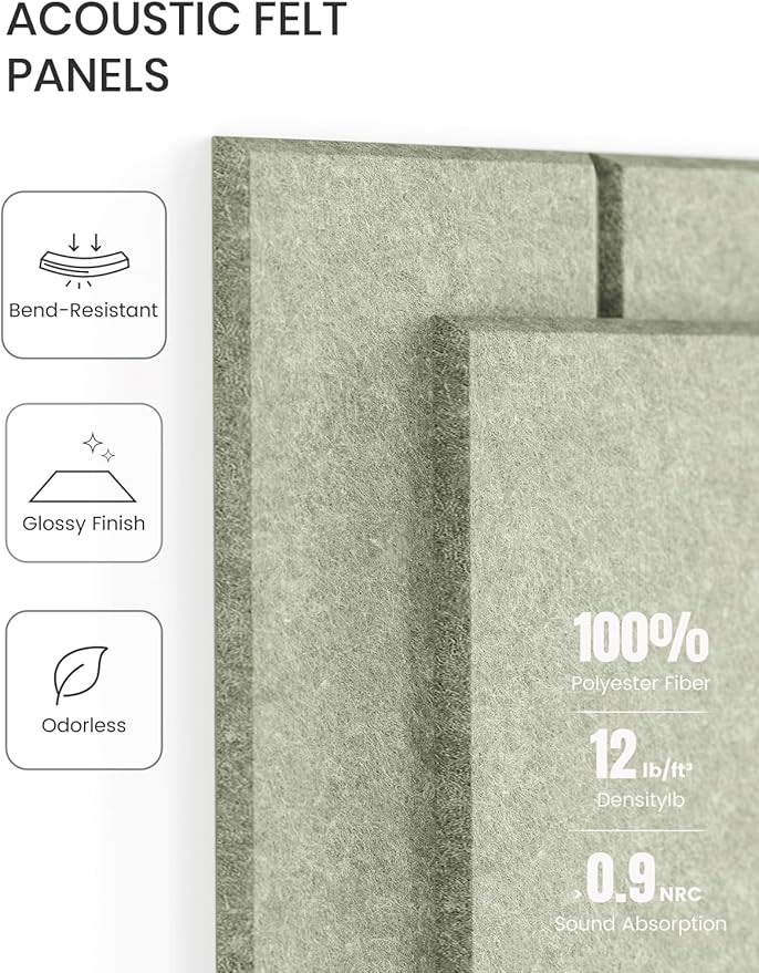 Fluxynara Felt Bulletin Board Tiles Large 48" x 36" Cork Board Alternative-12 Pack with 70 Adhesive Tabs, Thick Slat Wall Panels for Office Decor, Push Pin Board Wall Organizer Alternative-Sage Green
