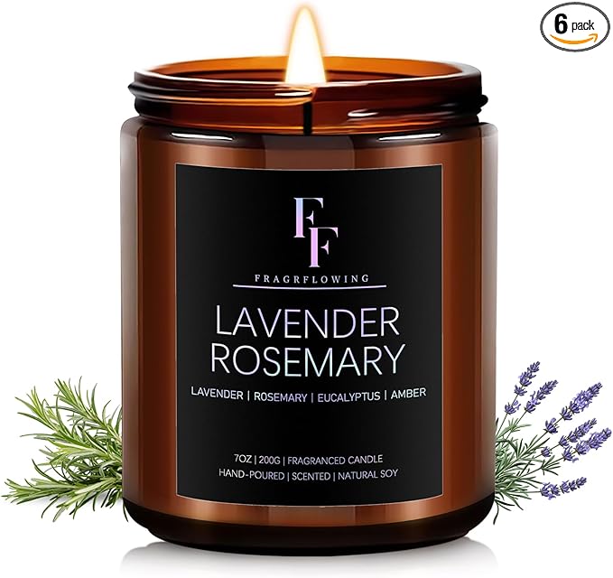 Lavender Rosemary Candle, Scented Candle for Home Soy Wax Candle, Aromatherapy Candle Gift for Women Men, 7oz