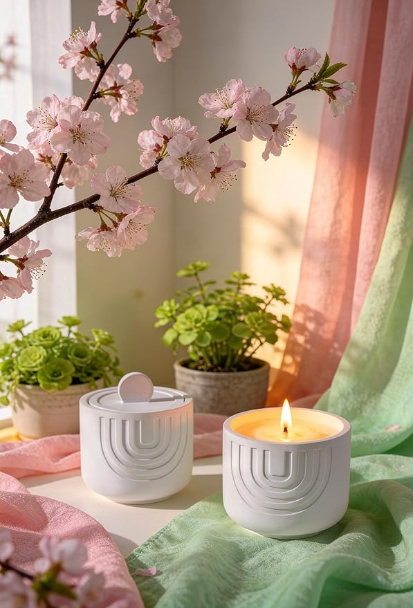 Viyffo Handmade White Ceramic Jar Scented Candle – Lavender & French Cade, 6.35oz Gift-Size Non Toxic Soy Candle, Luxury Home Fragrance for Winter Sleep, Relaxation, Meditation & Spa