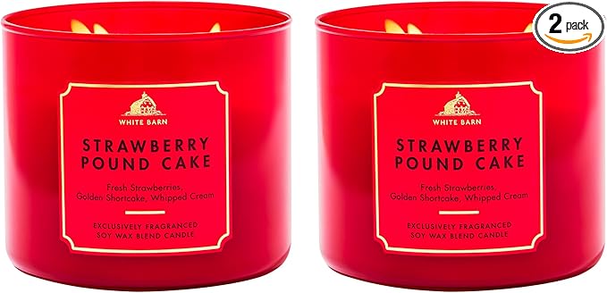 Bath & Body Works Strawberry Pound Cake 3-Wick Candle - Scented Candle for Home Use - Long-Lasting, Room-Filling Fragrance - High Fragrance Oil Concentration - Soy Wax Blend - 2-Pack