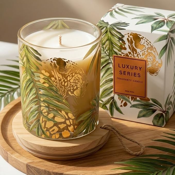 Wild Lily & Vetiver Scented Candles for Home, Large Glass Jar Soy Wax Candle, 7.05oz Luxury Leopard Candle Decor, 55H Burn, Ideal for Mother's Day, Birthday Gift