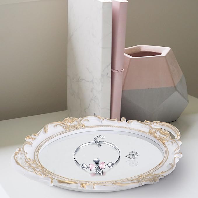 BESPORTBLE Vintage European Style Oval Mirror Tray for Jewelry and Perfume Storage, Decorative Retro Makeup Organizer Plate, Photography Prop for Vanity and Home Décor