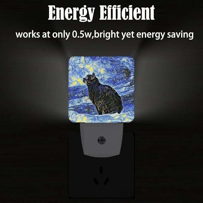 Black Cat Night Light,Plug Into Wall for Boys Girls Bedroom Decorative Square Night Light Lamp 0.5w Sleep Friendly