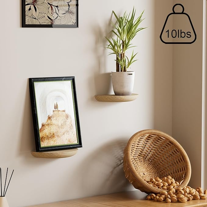 QsQueen Solid Wood Half Round Floating Wall Shelves | Elegant Floating Shelves, Elevate Your Space. Perfect for Living Rooms, Bathrooms, Bedrooms, Offices, Children's Rooms
