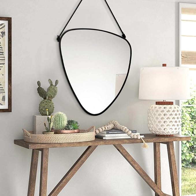 Asymmetrical Irregular Wall Mirror Modern Frame Mirrors for Wall Artistic Triangle Mirror for Wall Living Room Bedroom Entryway Hallways Unique Decorative Hanging Mirrors Black