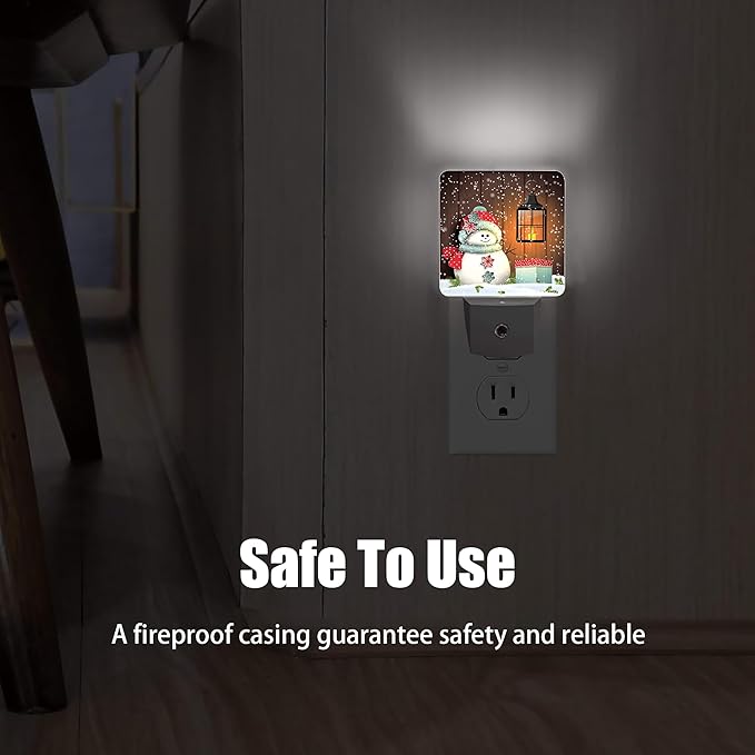 Cute Snowman Night Light, Vintage Christmas Lantern Plug into Wall with Dusk to Dawn Light Sensors, Warm Nightlights for Bedroom, Bathroom, Hallway, Kitchen, Gifts Ideal for Girls Women