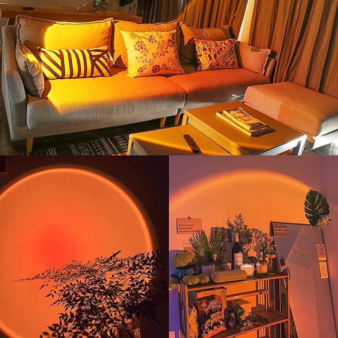 Sunset Projection Lamp, RGB Video Light, LED Camera Light 360° Full-Color2000mAh Rechargable, Magnet Adsorption, Night Light with Flexible Tripod Stand,Romantic Projector for Party Living Decor