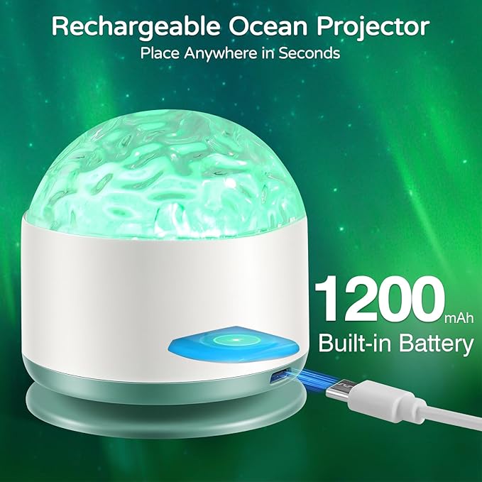 Ocean Wave Projector Light, Rechargeable 16 Color Ocean Lamp Ambient Lighting Night Light Projector Mood Lighting with Dimmable & Remote for Kids Bedroom Teen Girl Gift Room Decor