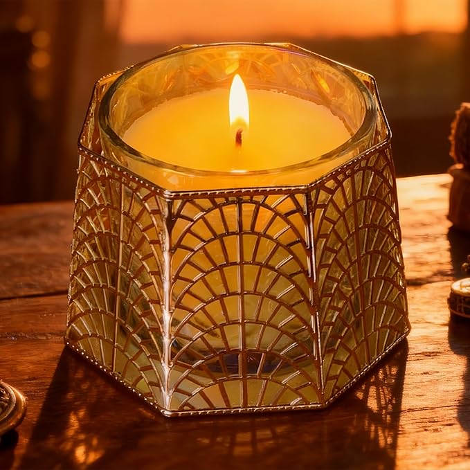 3 Wick Candle Holder, Shell Design Candle Jar Holder for 4-Inch Diameter Jars (5.25" D x 3.5" H) (Rose Gold)