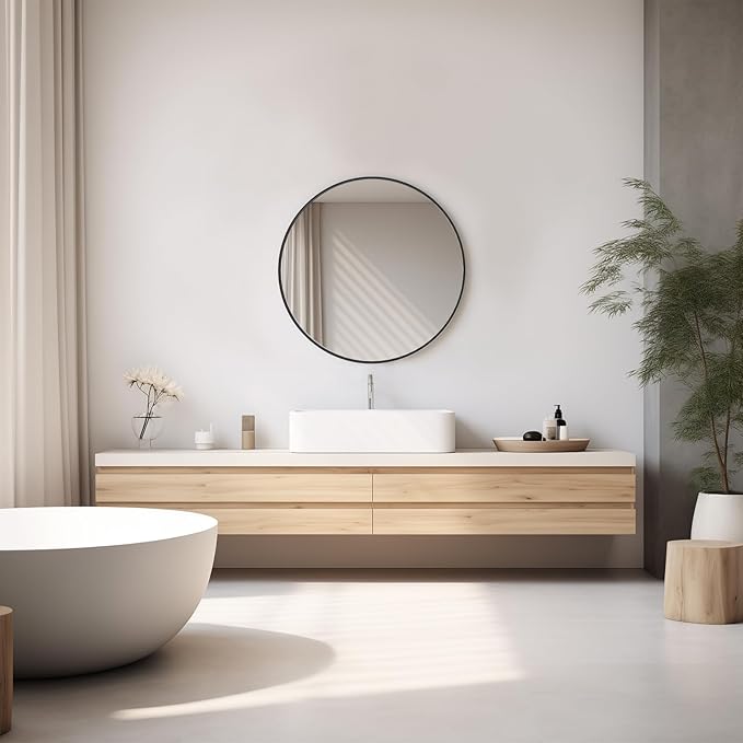 DUMOS Black Circle Mirror for Wall 20.02 inch, Bathroom Round Mirror for Over Sink, Bathroom, Entryway, Bedroom, Vanity
