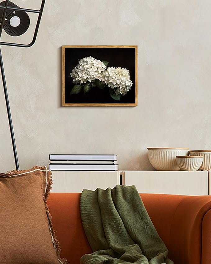 InSimSea Framed Canvas Prints Art Vintage Decor, Flower Moody Hydrangea Still Life Painting Room Decor Aesthetic, Farmhouse Art, Botanical Floral Wall Pictures for Bedroom Kitchen Shelf, 8x10inch
