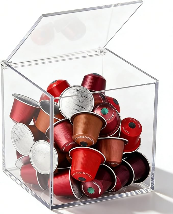 KissYou Acrylic Box with Lid Coffee Pod Holder Organizers Storage Contanier Clear Box for House and Office Birthday Wedding Graduation Party Decoration