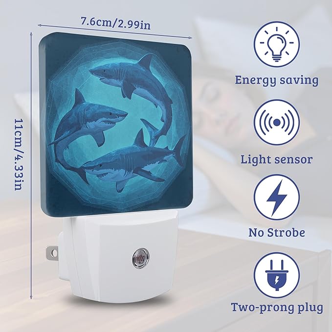 Shark Night Light,Plug Into Wall with Dusk to Dawn Sensor Wall Lamp, LED Nightlights for Bedroom, Bathroom, Kitchen, Hallway, Room Decorative for Boys Girls Women Men Gifts