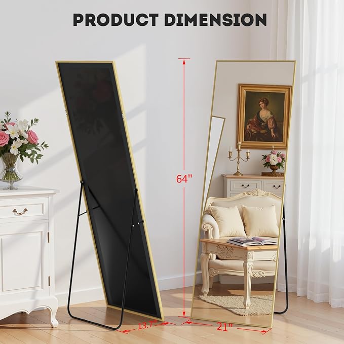 Simple Deluxe Full Length Mirror, 64"×21" Large Floor Mirrors, for Wall Door Bedroom Bathroom Living Room (Gold)