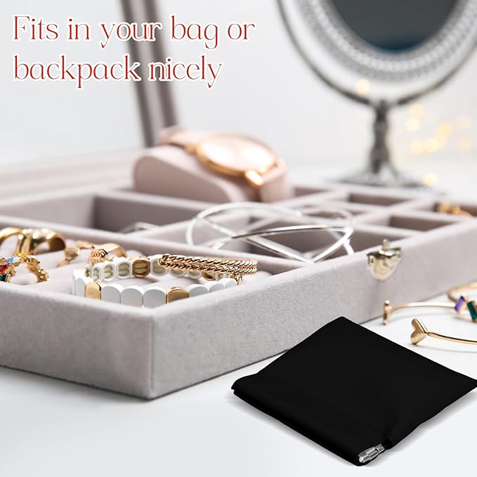 50 Pcs PU Leather Jewelry Pouch Jewelry Travel Bag Jewelry Gift Bags Pocket Cosmetic Bag Portable Jewelry Organizer (Black)