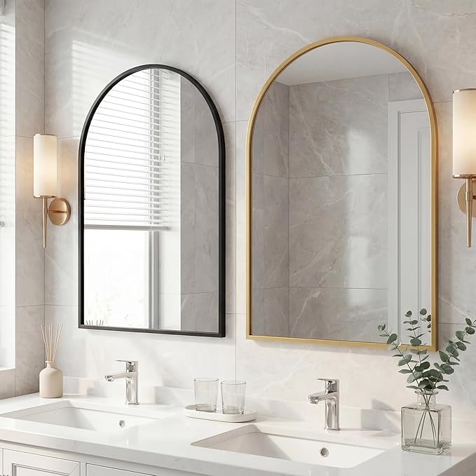 OLIXIS Arched Black Bathroom Mirror for Over Sink, 26x38 Inch Wall Mirror, Bathroom Vanity Mirror with Matte Metal Frame for Home Decor, Living Room