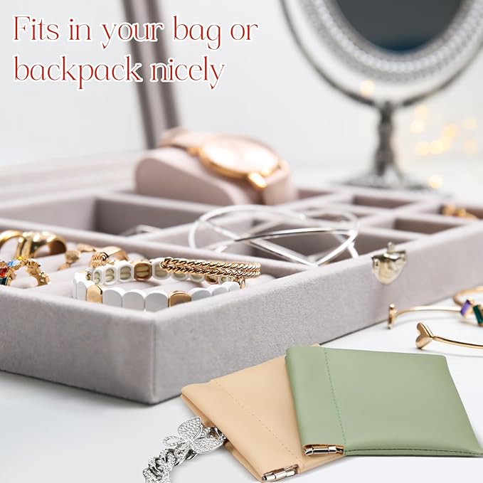 50 Pcs PU Leather Jewelry Pouch Travel Bag Gift Bags Pocket Cosmetic Bag Portable Jewelry Organizer (Multicolor)