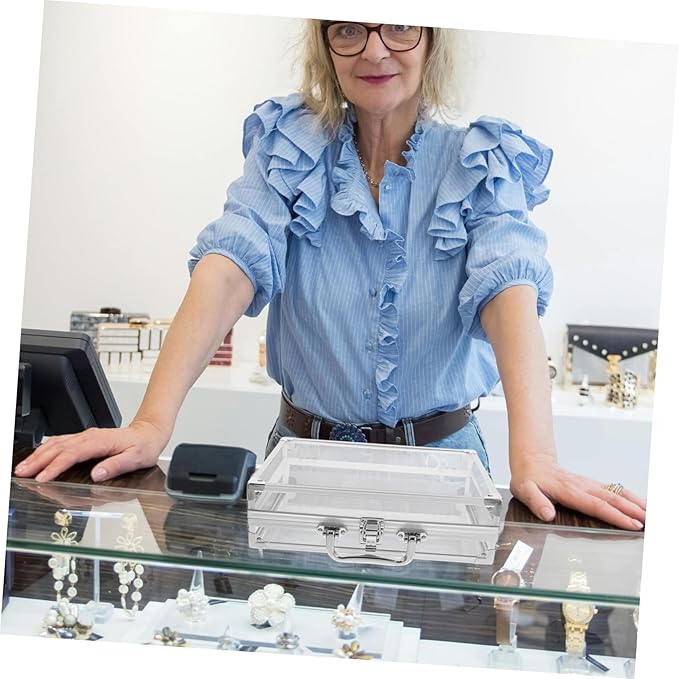 Veemoon Transparent Jewelry Display Case Multifunctional Aluminum Cosmetic Organizer Box for Bracelets Necklaces Accessories Large Capacity Locking Mechanism