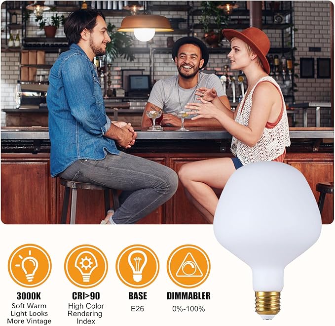 SD LUX Oversized LED Light Bulb12W 1800LM (Eqi. 150W) Vintage Large Globe Edison Bulb E26 Milky Glass for Home Office Kitchen Bedroom Living Dining Room,1 Pack (Warm White 3000K, VA132White-New)
