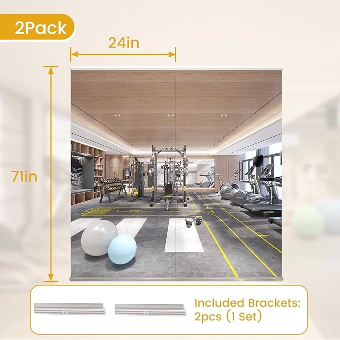 71X24 2Pack Large Home Gym Mirror, Frameless Tempered Glass Dance Wall Mounted Mirror for Home, Yoga, Dancing, Studio, Living Room