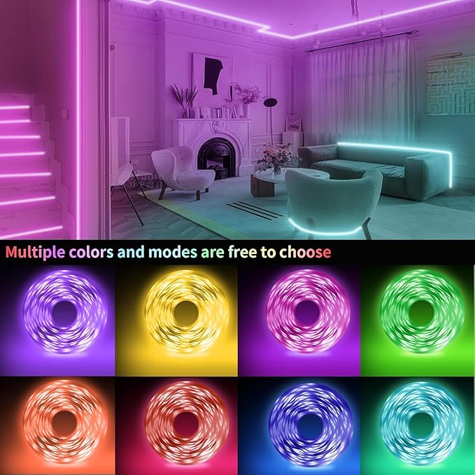 KSIPZE 96ft Led Strip Lights RGB Music Sync Color Changing Bluetooth Led Lights with Smart App Control Remote Led Lights for Bedroom Room Lighting Flexible Home Décor
