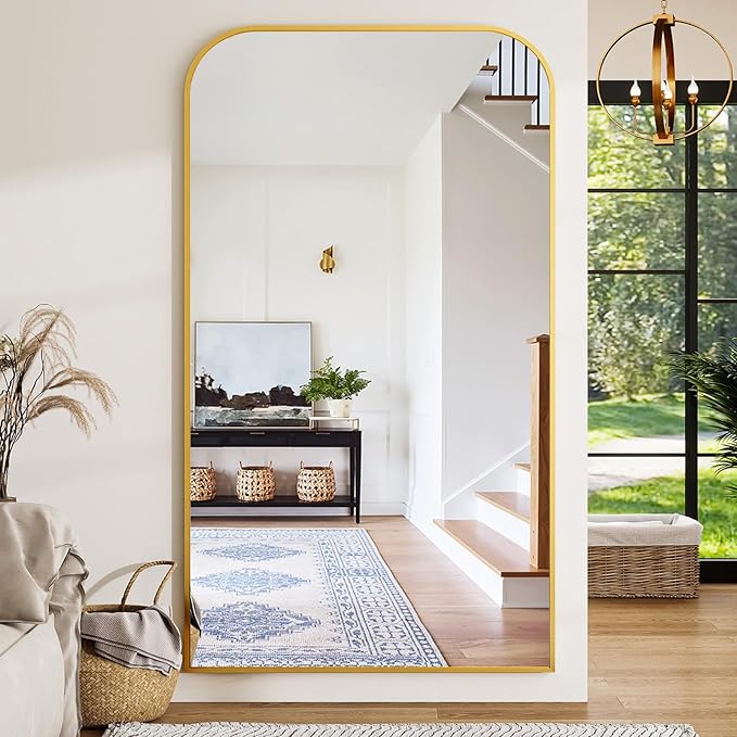 Full Length Mirror 81"x41" Arched Floor Standing Large Mirrors Full Body Mirror with Stand - with Aluminum Frame for Bedroom Living Room, Gold