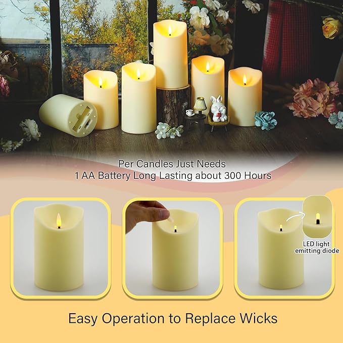 Nimiko Flameless Candles with Remote, Battery Operated Flickering Flameless Candles, LED Candles with Timer 2/4/6/8H, with Realistic LED Candles Set of 24 (D3 x H 3" 4" 5" 6" 7") (Ivory)