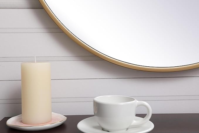 Brilliance, Metal Frame Round Mirror with Decorative Hook 21 Inch in, Midcentury Modern, Brass
