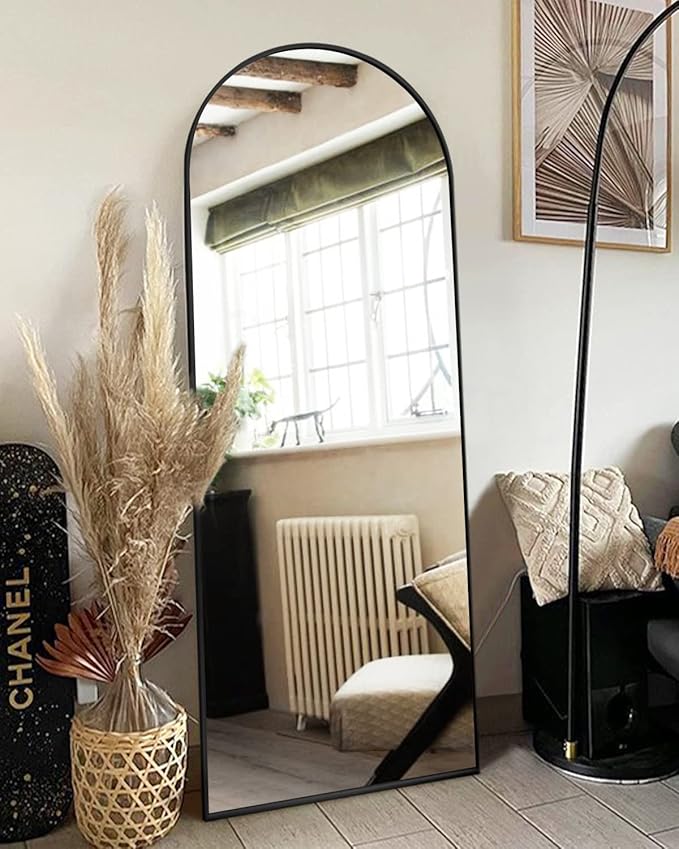 ITSRG Floor Mirror, Full Length Mirror with Stand, Arched Wall Mirror Full Length, Black Floor Mirror Freestanding, Wall Mounted for Bedroom, Black