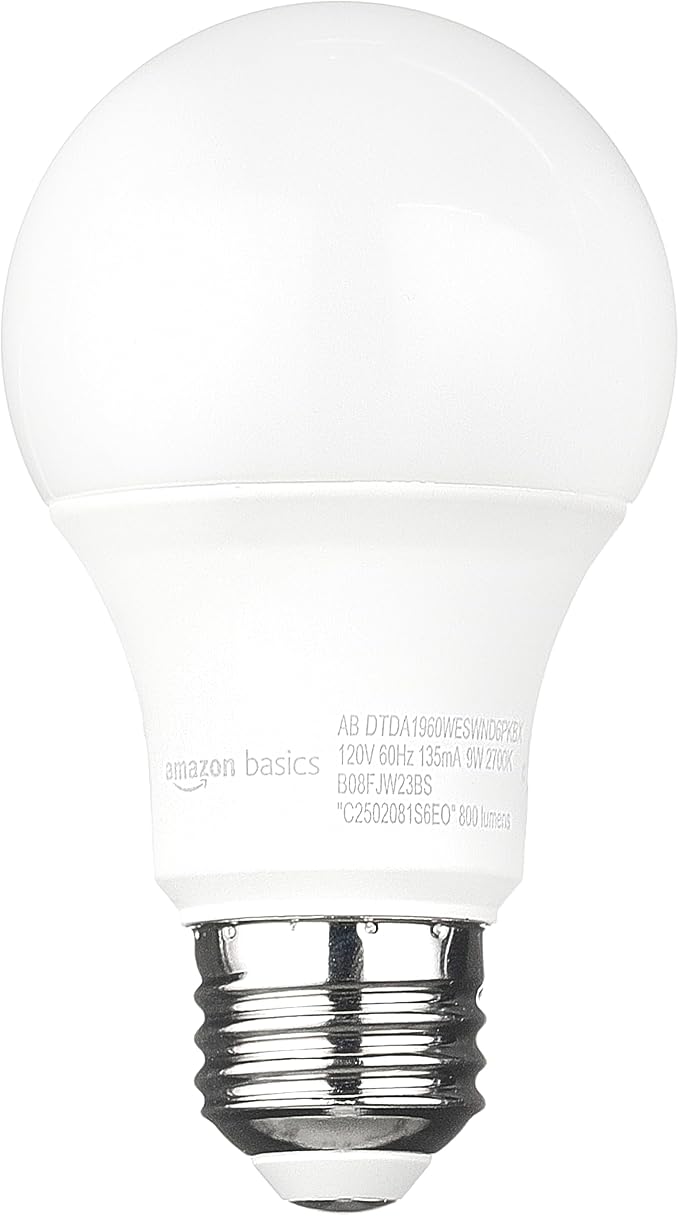 Amazon Basics A19 Dusk to Dawn Sensor LED Outdoor Light Bulb, 60W Equivalent, Energy-Efficient 9W, Soft White 2700K, E26 Base, 10,000 Hours, 6-Count