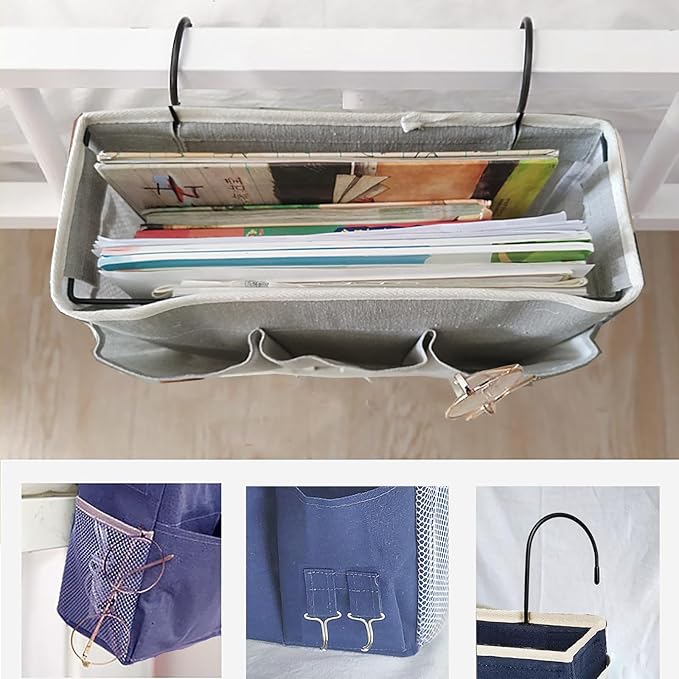 Bedside Caddy, Bedside Hanging Storage Organizer forBunk and Hospital Beds,College Dorm Bed，Can be Placed Glasses Books Mobile Phones(Navy Blue 1)