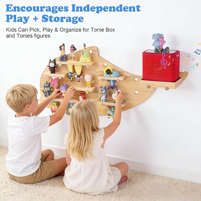 Inspired by Montessori Display Shelf for Tonies 2/1 Toniebox Figures, Dolphin DIY Open-Ended Play Storage Organizer Wall Shelf for Tonies Box Characters, Enhance Children's Hands-On Skills