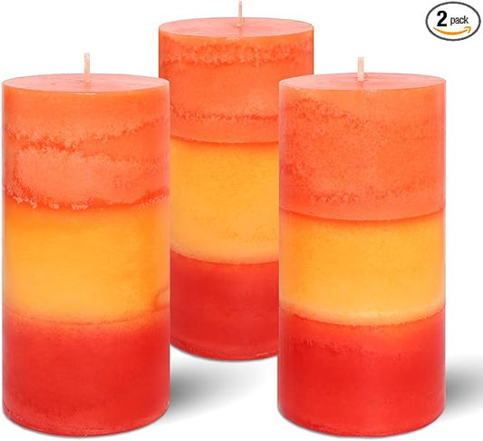 3×6 Inch Orange Pillar Candles, Pumpkin Scented Pillar Candles - Long Burning 70+ Hours, Dripless & Smokeless, Aromatherapy Candles for Thanksgiving Day Dinner Table Décor, Set of 3