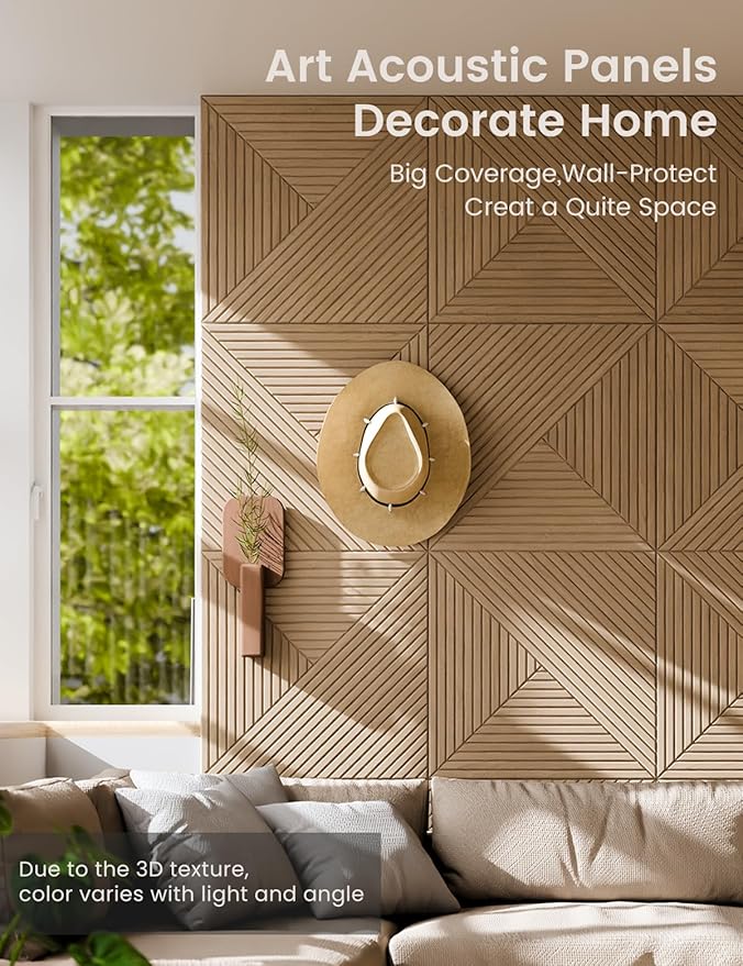 Fluxynara Large Felt Bulletin Board,Cork Board Alternative 70.87'' x 47.24'' Art Acoustical Wall Panels-6 Pack with 60 Adhesive Tabs,for Recording Studio/Home Offices-Natural Oak/Facet