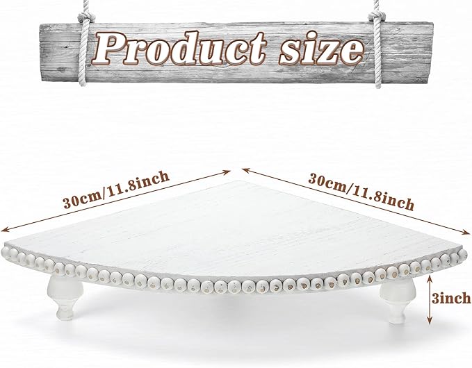 Amyhill Wood Corner Counter Shelf Corner Riser for Kitchen Counter White Wash Rustic Bathroom Countertop Organizer Decorative Tray Riser Pedestal Stand with Removable Feet for Kitchen Bar, 11.81 Inch