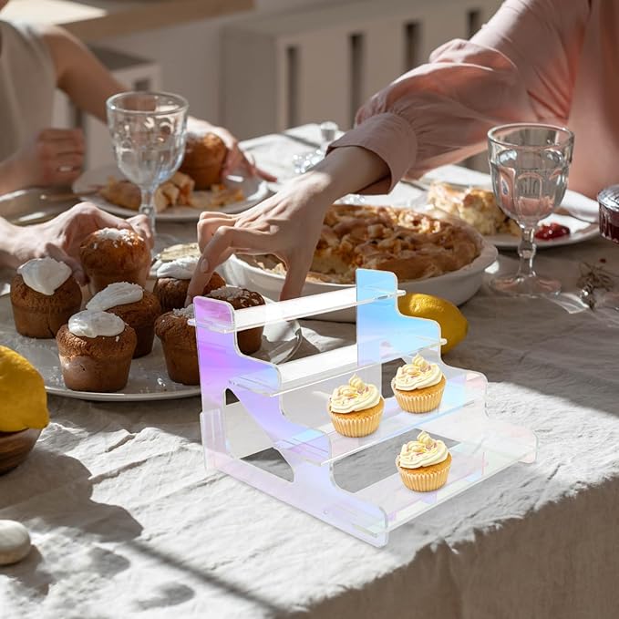 Iridescent Acrylic Display Risers Stand Perfume Dessert and Cosmetic Organizer Desktop Display Shelf