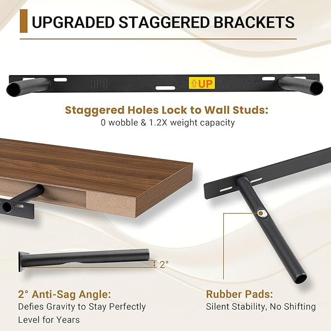 Vivelove Floating Shelves for Wall 12 Inch Deep, 36" X 12" X 1.5" Floating Shelf, 2 Inch Thick Shelf for Living Room Bedroom Kitchen Office, Rustic Farmhouse Decor Set of 2, Walnut