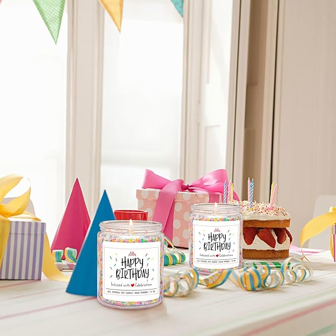 Homsolver Happy Birthday Gifts for Women Men, Vanilla Cream Scent with Sprinkles Candy Birthday Candles, Unique Best Friend Idea Gifts, Handmade Candle Decor