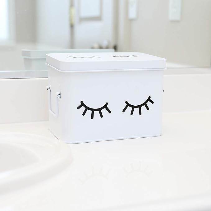 AQ Matte White & Black Metal Storage Box - Removable Tray, Multipurpose Tin with Secure Lid for Cosmetics, Makeup, Toiletries, First Aid - Cute First Aid Box Tin, Minimalist Design